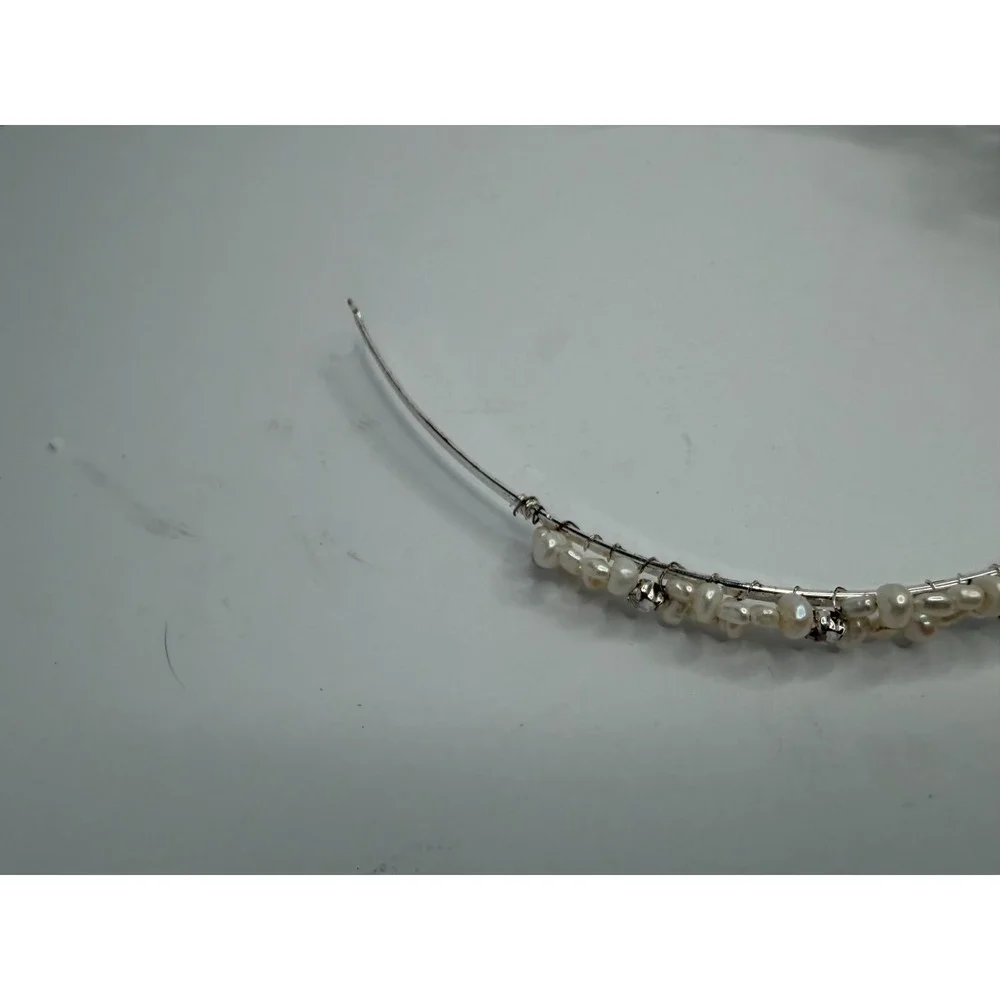 Bel Aire Bridal Tiara Headband Pearl Rhinestone Crystal Floral Wedding Silver